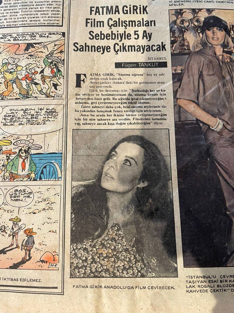 Tercüman Gazetesi İnci Eki 9 Ağustos 1974 - Fatma Girik Anadolu'da Film Çevirecek - Güzel Elbiseli Güzel Mankenler Ama İstanbul Onlardan Da Güzel GZ141821 - 2