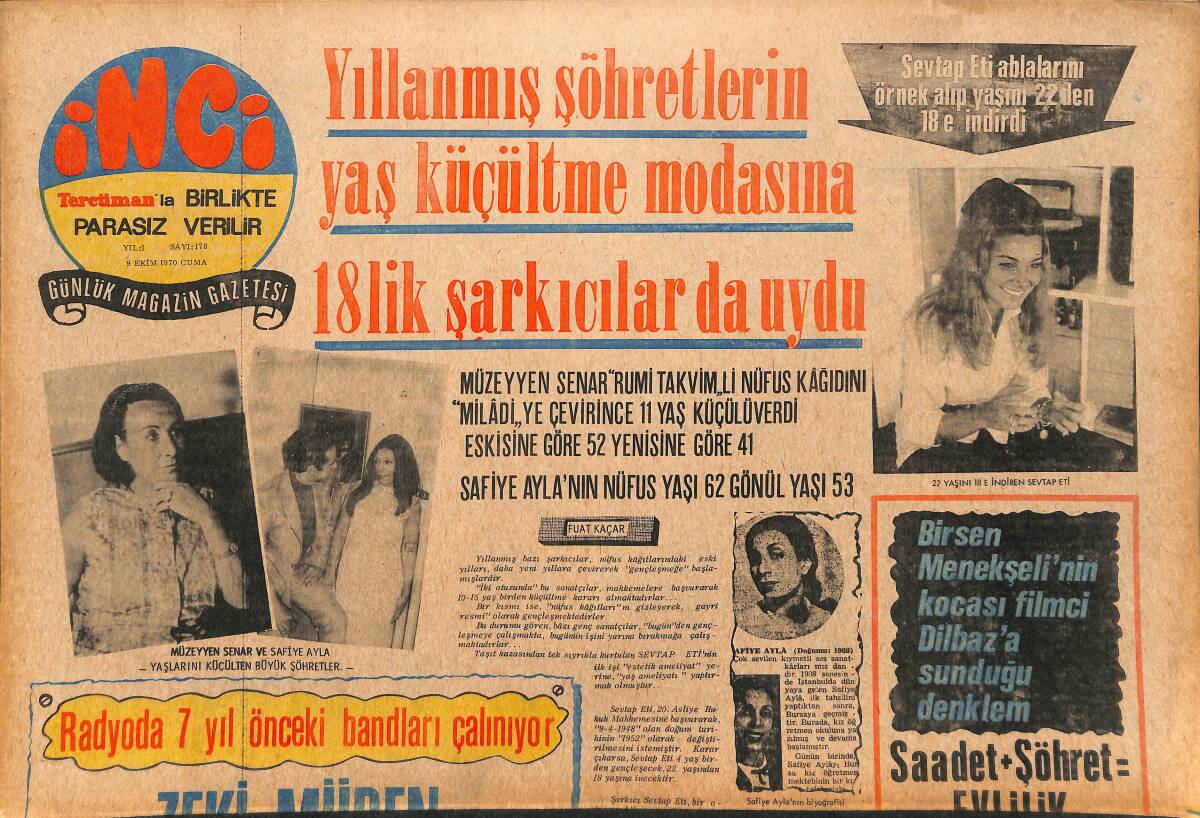 Tercüman Gazetesi İnci Eki 9 Ekim 1970 - Zeki Müren Şartları Kabul Edilmezse Radyoda Okumayacak GZ147434 - 1