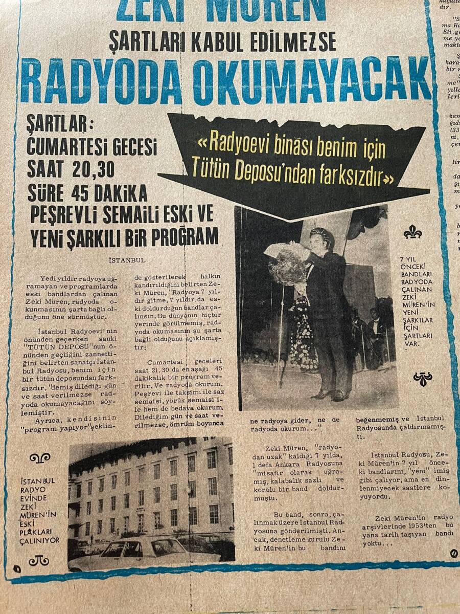 Tercüman Gazetesi İnci Eki 9 Ekim 1970 - Zeki Müren Şartları Kabul Edilmezse Radyoda Okumayacak GZ147434 - 2