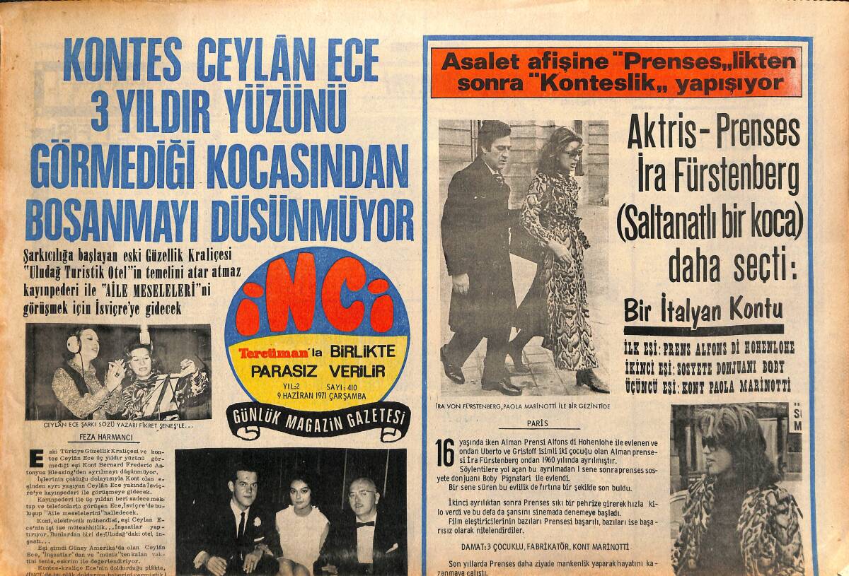 Tercüman Gazetesi İnci Eki 9 Haziran 1971 - Prenses Süreyya İçin Saadet Kapısı Aralandı GZ147626 - 1