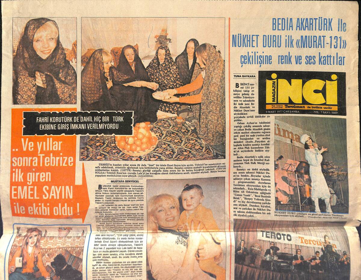 Tercüman Gazetesi İnci Eki 9 Mart 1977 - Tebrize İlk Giren Emel Sayın Ve Ekibi - Kadir İnanır'a Annesi Kız Arıyor GZ156521 - 1