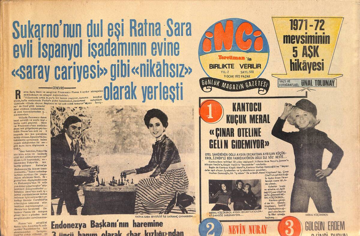 Tercüman Gazetesi İnci Eki 9 Ocak 1972 - Sukarno'nun Dul Eşi Ratna Sara Evli İspanyol İşadamının Evine Saray Cariyesi Gibi Nikahsız Olarak Yerleşti GZ145946 - 1