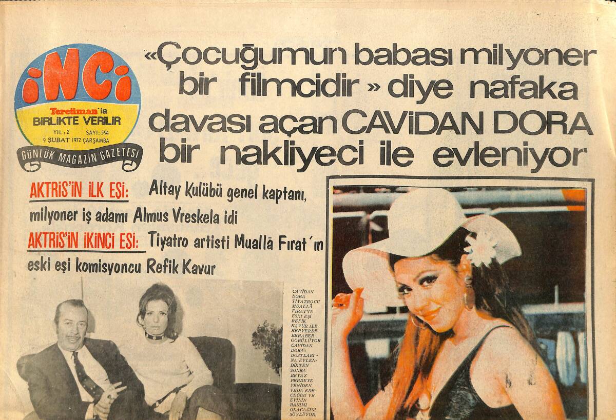 Tercüman Gazetesi İnci Eki 9 Şubat 1972 - Nebahat Çehre'nin Saçları Kızıla Boyanırken Yandı ! - Esin Gülsoy'a Saksafoncu Eşi Eşlik Edecek GZ160712 - 1