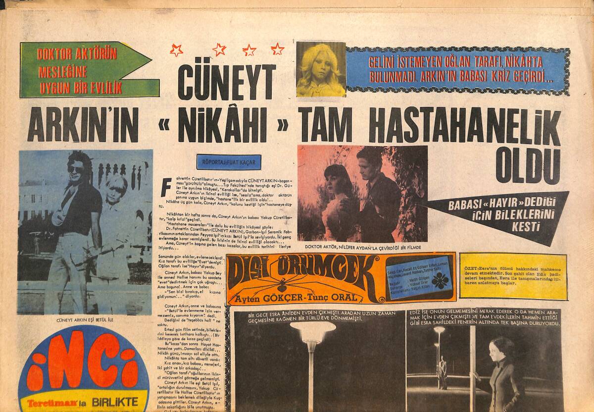 Tercüman Gazetesi İnci Eki 9 Temmuz 1970 - Cüneyt Arkın'ın Nikahı Tam Hastanelik Oldu - Barış Manço, İngiliz Kızı İle Sevişiyor GZ146224 - 1