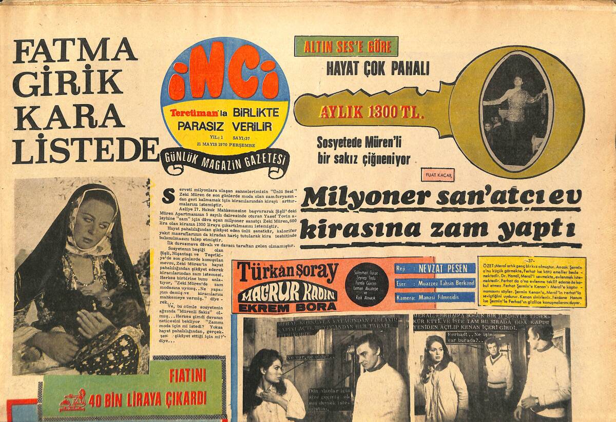 Tercüman Gazetesi İnci Eki Gazetesi 21 Mayıs 1970 - Fatma Girik Kara Listede - Sosyetede Müren'li Sakız Çiğneniyor GZ141394 - 1