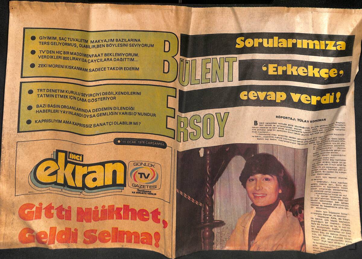 Tercüman Gazetesi İnci Ekran Eki 11 Ocak 1978 - Bülent Ersoy , Sorularımıza Erkekçe Cevap Verdi ! GZ134192 - 1
