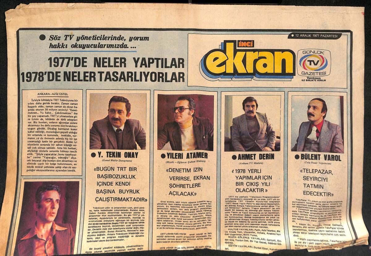 Tercüman Gazetesi İnci Ekran Eki 12 Aralık 1977 - Kamuran Akkor Televizyonun Assolisti Oldu ! GZ134150 - 1