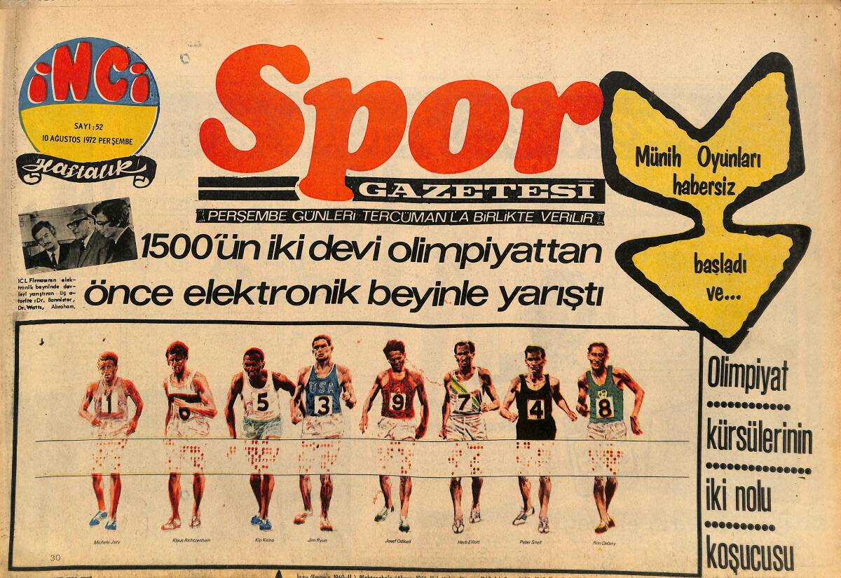 Tercüman Gazetesi İnci Spor Eki 10 Ağustos 1972 - Karagümrük'te Eski Albüm - Münih Oyunları Habersiz Başladı Ve... GZ160717 - 1