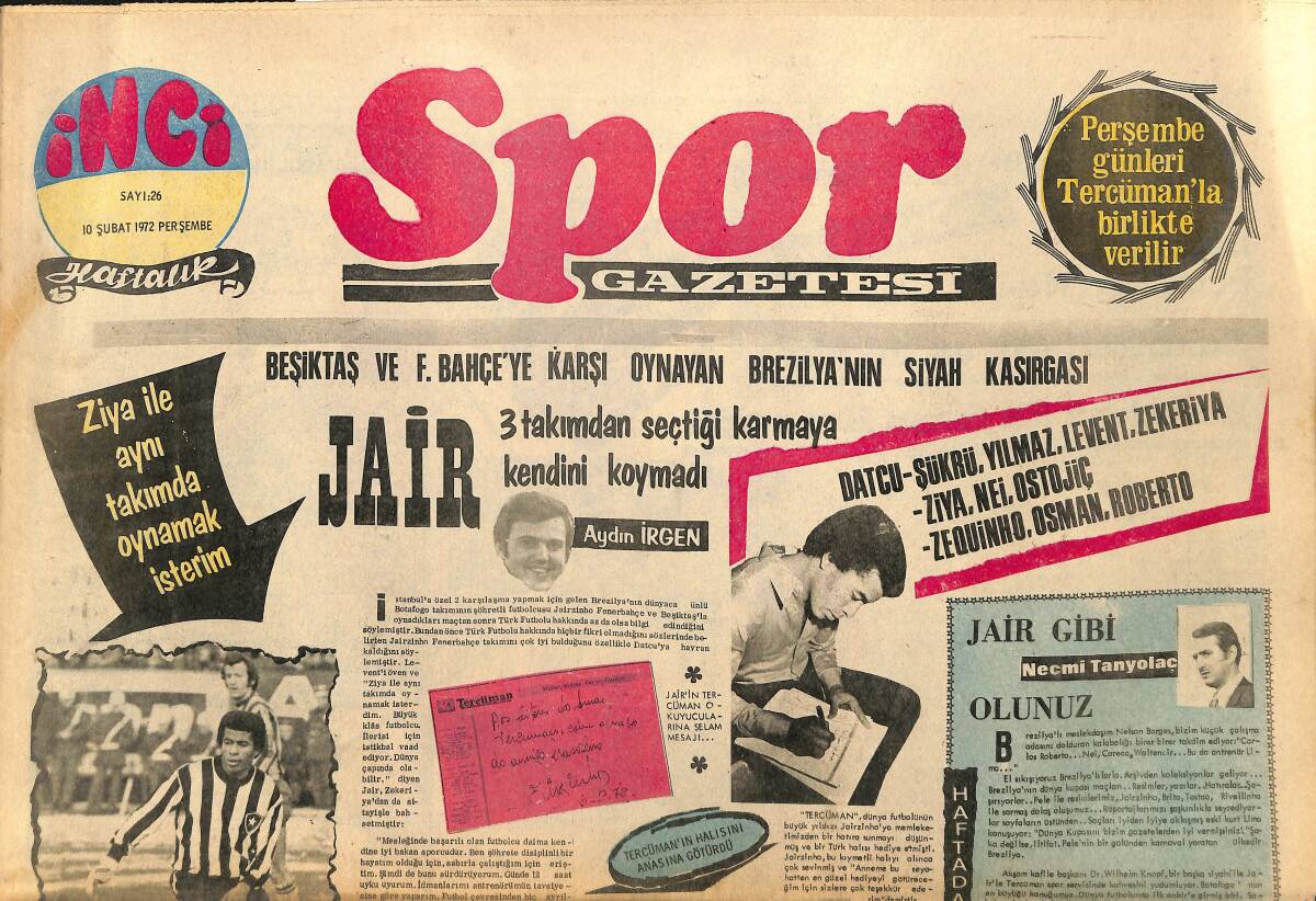 Tercüman Gazetesi İnci Spor Eki 10 Şubat 1972 - Panathinaikos En Büyük Transferi Yaptı : Onassis GZ160714 - 1