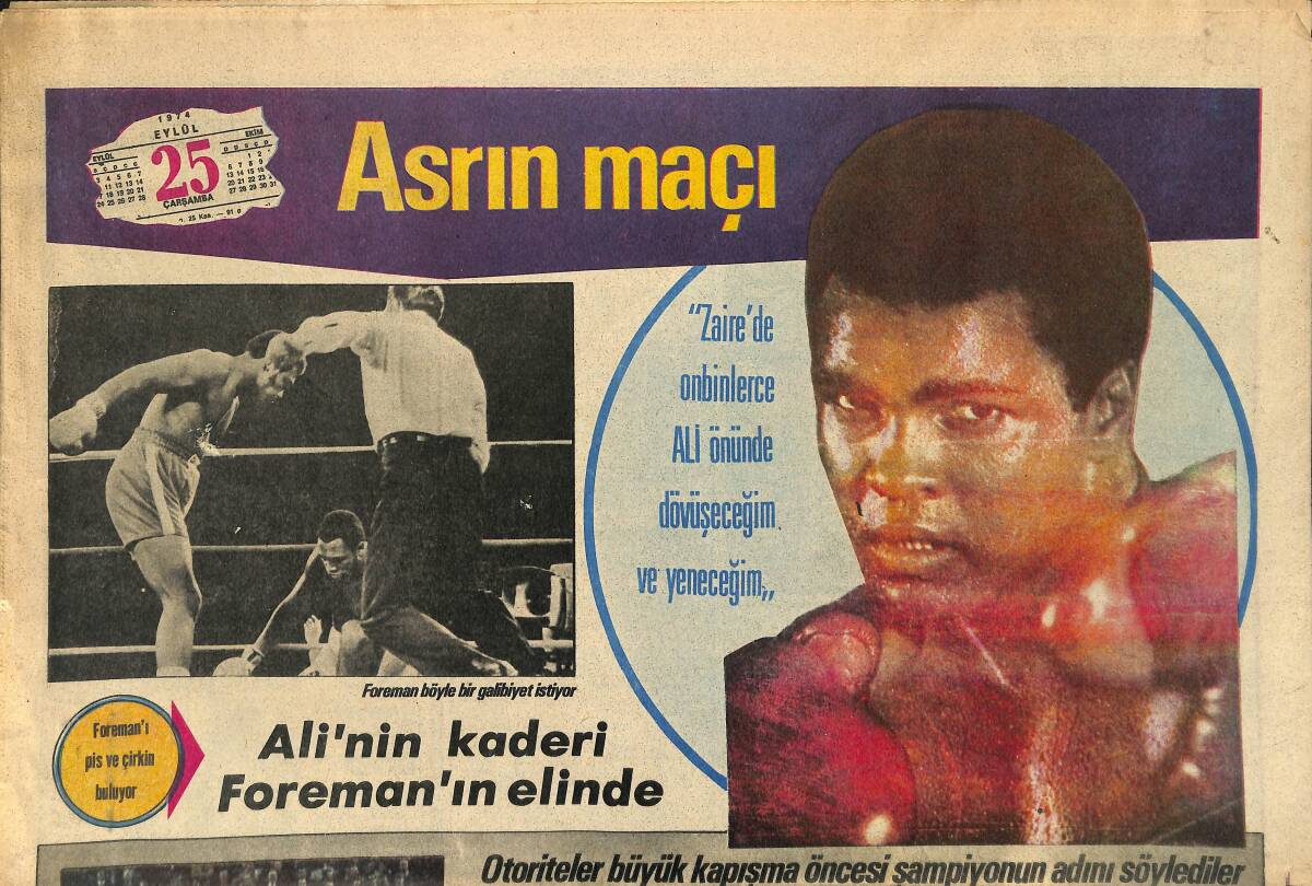 Tercüman Gazetesi İnci Spor Eki 12 Eylül 1974 - Asrın Maçı: Muhammed Ali'nin Kaderi Foreman'ın Elinde - Bu Sezon Antalyaspor'da Yeni Bir Şey Var GZ145927 - 1
