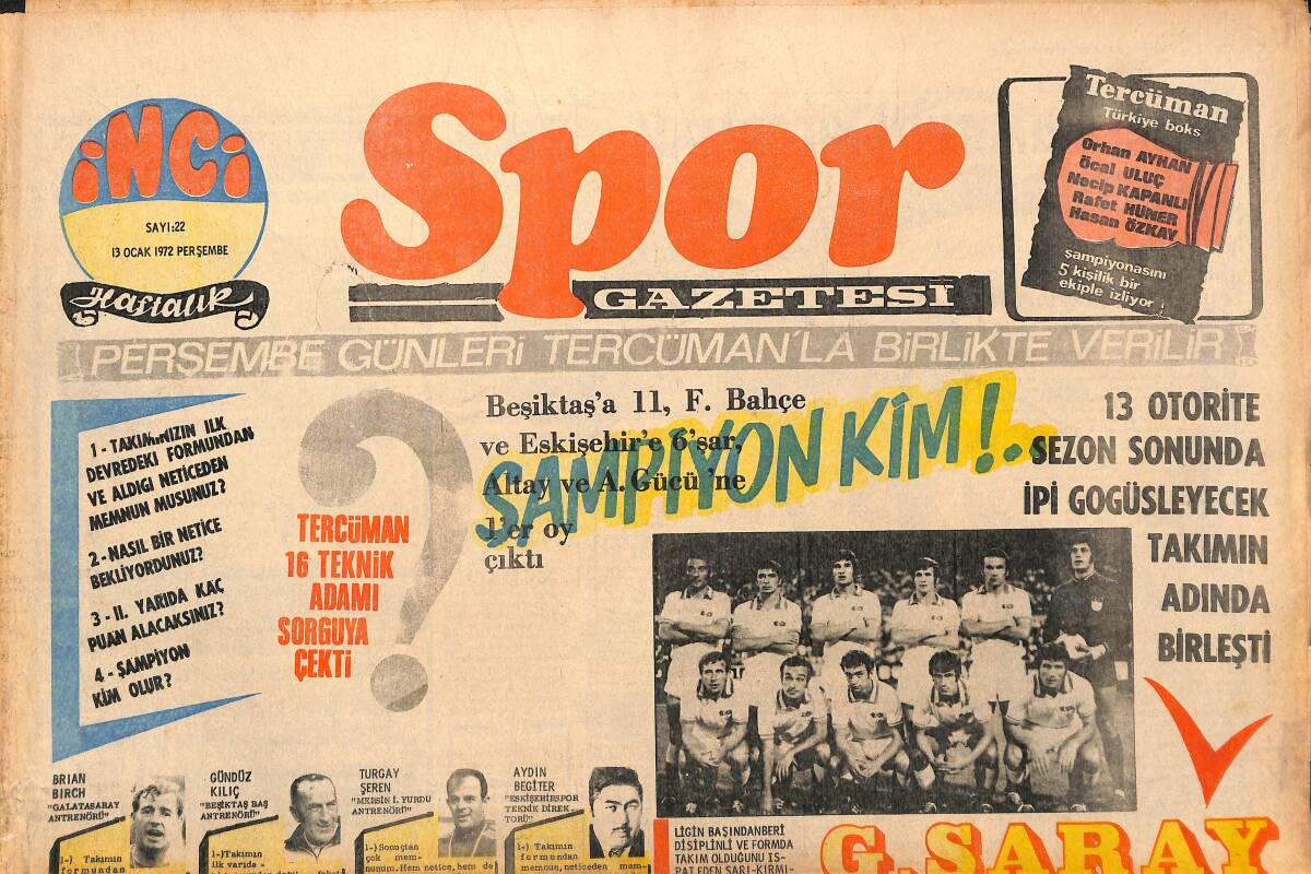 Tercüman Gazetesi İnci Spor Eki 13 Ocak 1972 - Türkiye Boks Şampiyonası Yarın Başlıyor GZ147620 - 1