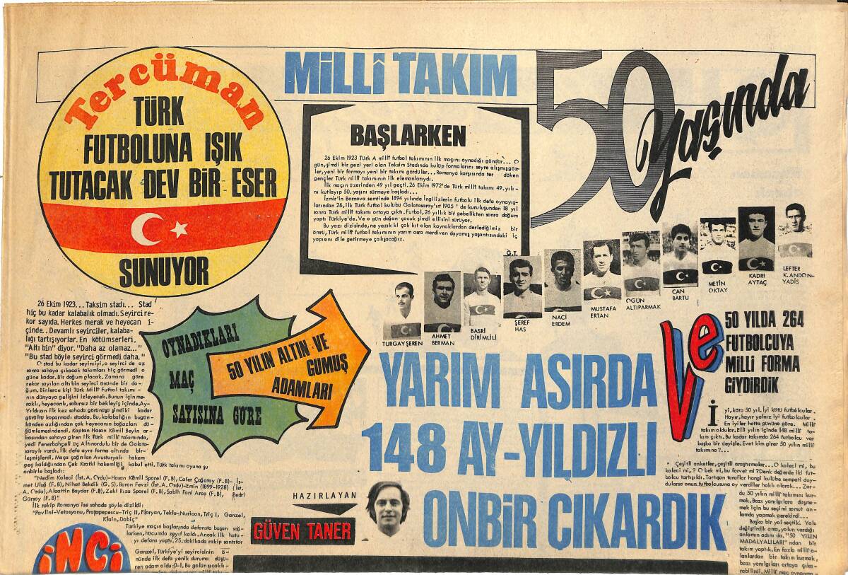 Tercüman Gazetesi İnci Spor Eki 16 Kasım 1972 - Ve 50 Yılda 264 Futbolcuya Milli Forma Giydirdik GZ145153 - 1