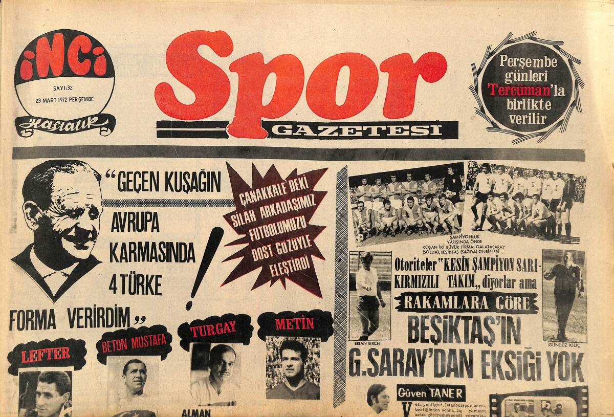 Tercüman Gazetesi İnci Spor Eki 23 Mart 1972 - Dünya Kupası Eleme Turunda Takımımıza Şans Tanımıyor GZ160716 - 1