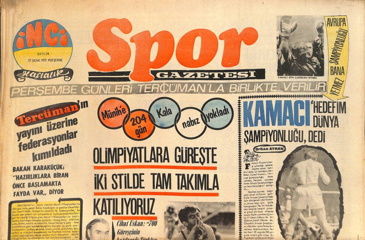 Tercüman Gazetesi İnci Spor Eki 27 Ocak 1972 - Cemal Kamacı, Hedefim Dünya Şampiyonluğu, Dedi GZ145940 - 1