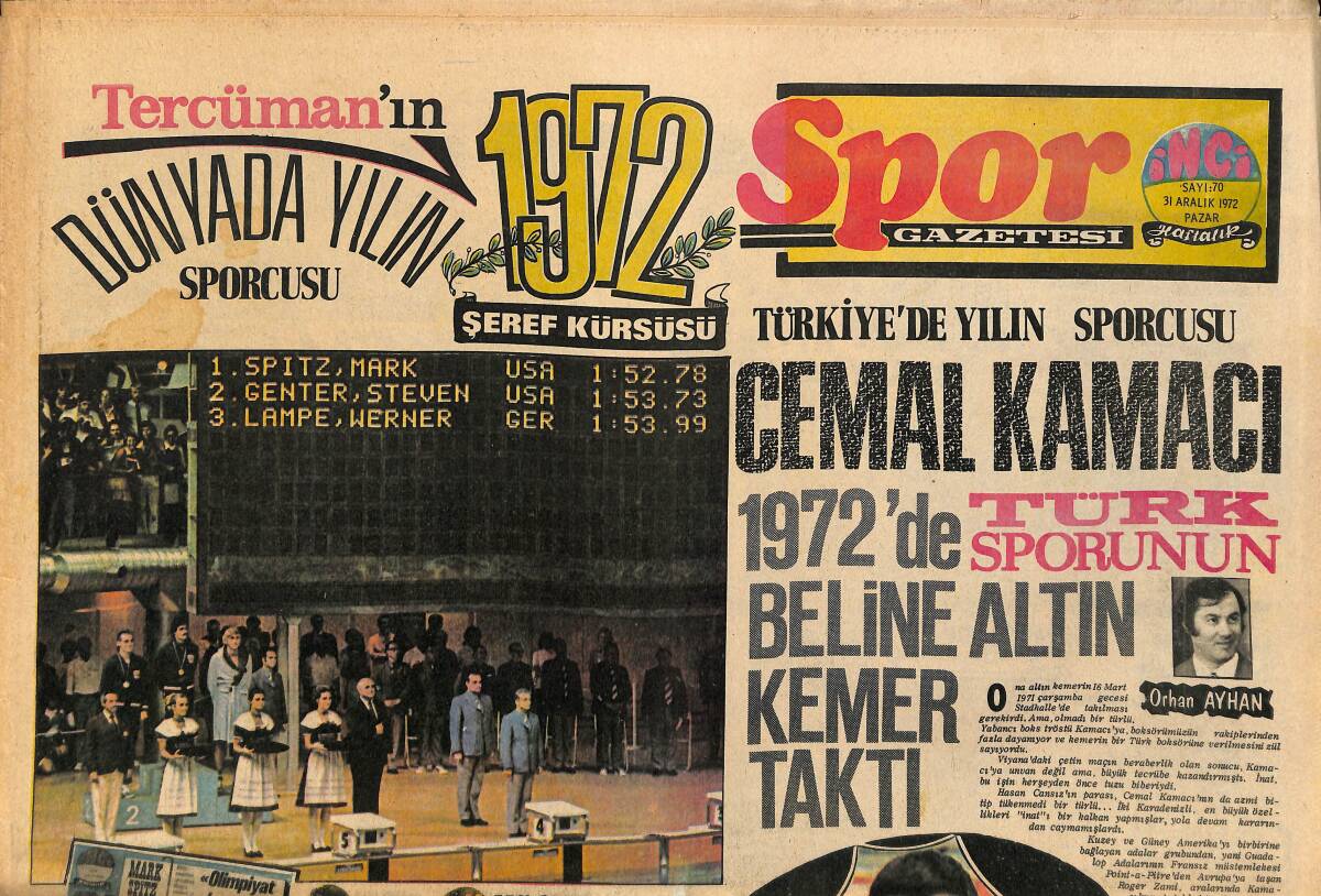 Tercüman Gazetesi İnci Spor Eki 31 Aralık 1972 - 1972'de Cemal Kamacı Beline Altın Kemer Taktı GZ160779 - 1