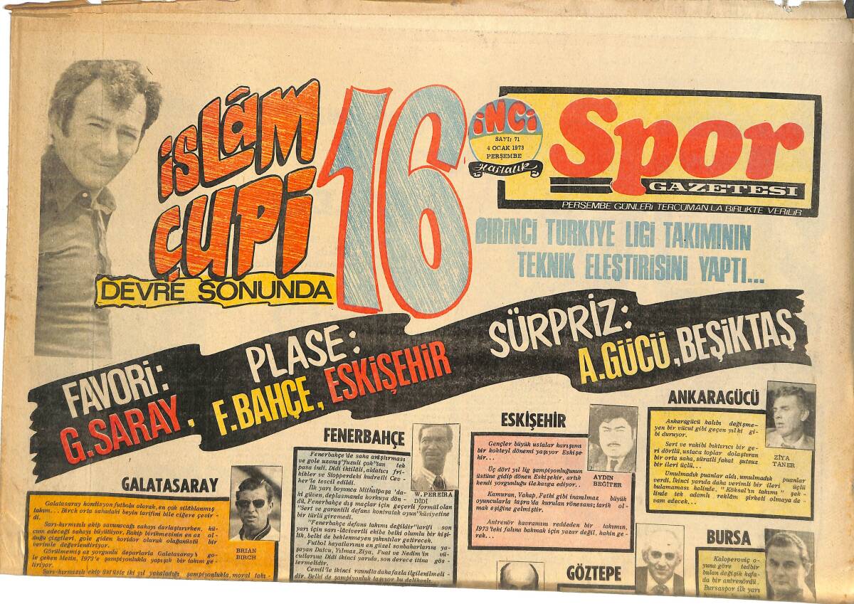 Tercüman Gazetesi İnci Spor Eki 4 Ocak 1973 - Birinci Türkiye Ligi Takımının Teknik Eleştirisini Yaptı GZ144821 - 1