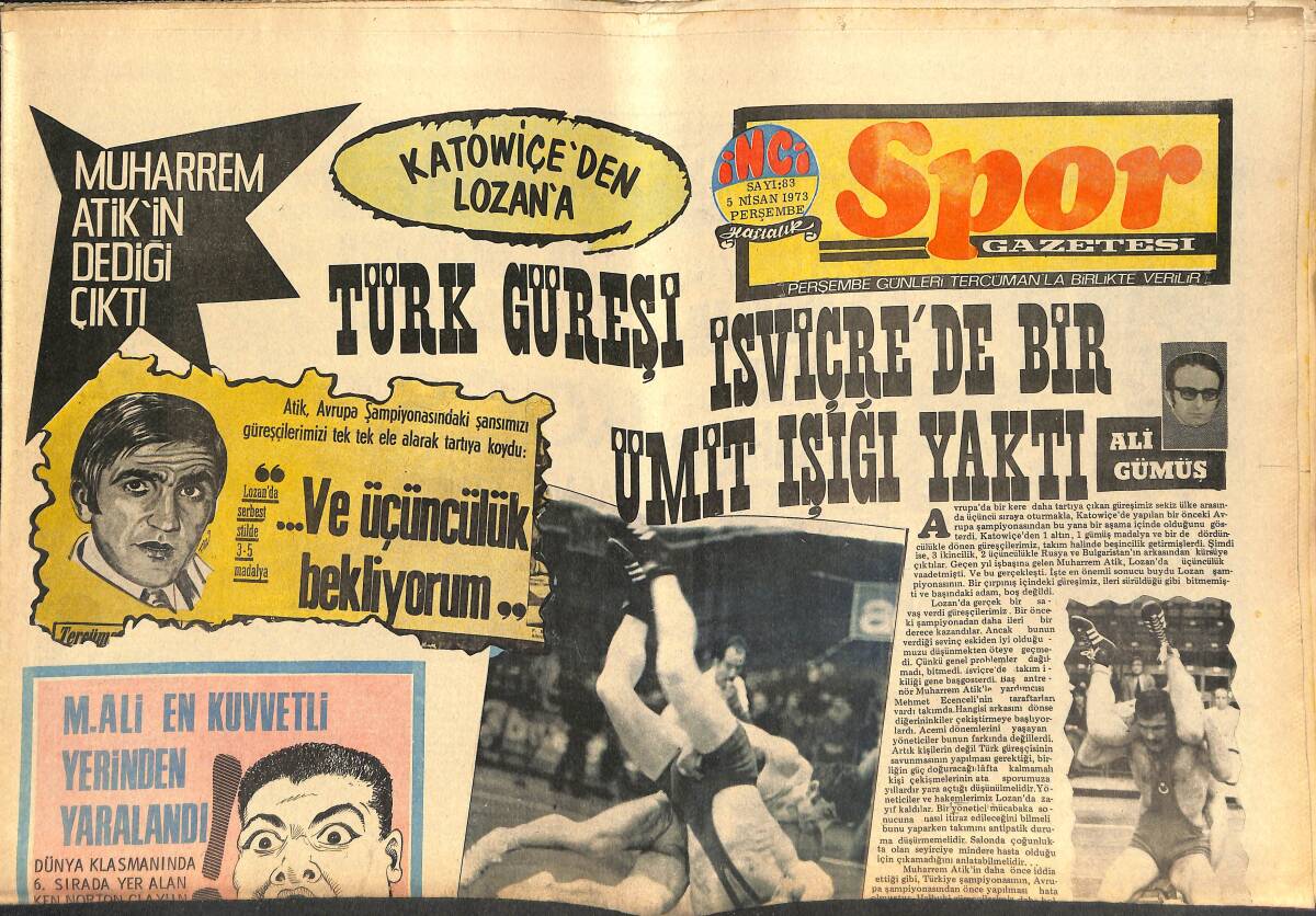 Tercüman Gazetesi İnci Spor Eki 5 Nisan 1973 - Muhammed Ali En Kuvvetli Yerinden Sakatlandı GZ141446 - 1