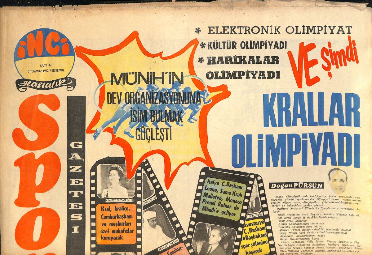 Tercüman Gazetesi İnci Spor Eki 6 Temmuz 1972 - Ve Şimdi Krallar Olimpiyadı GZ145447 - 1