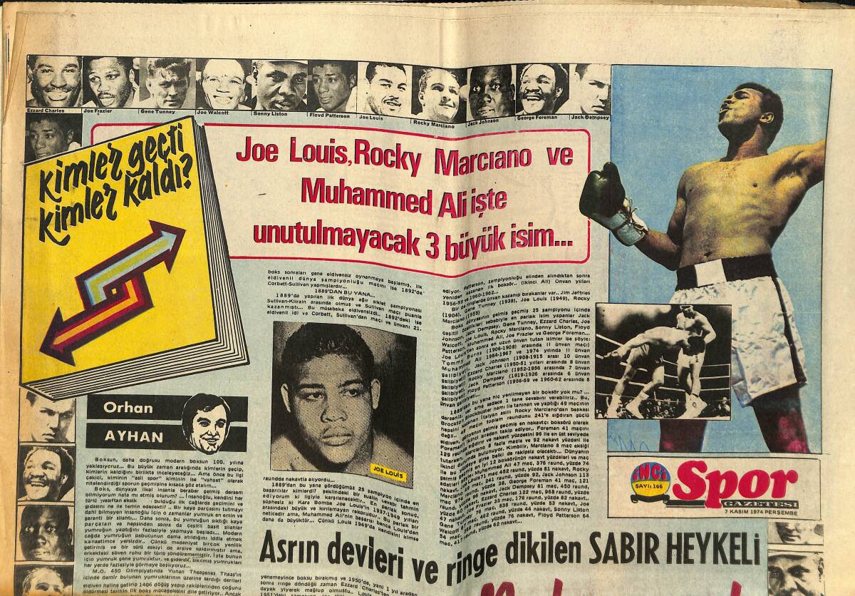 Tercüman Gazetesi İnci Spor Eki 7 Kasım 1974 - Joe Louis, Rocky Marciano Ve Muhammed Ali İşte Unutulmayacak 3 Büyük İsim GZ146243 - 1