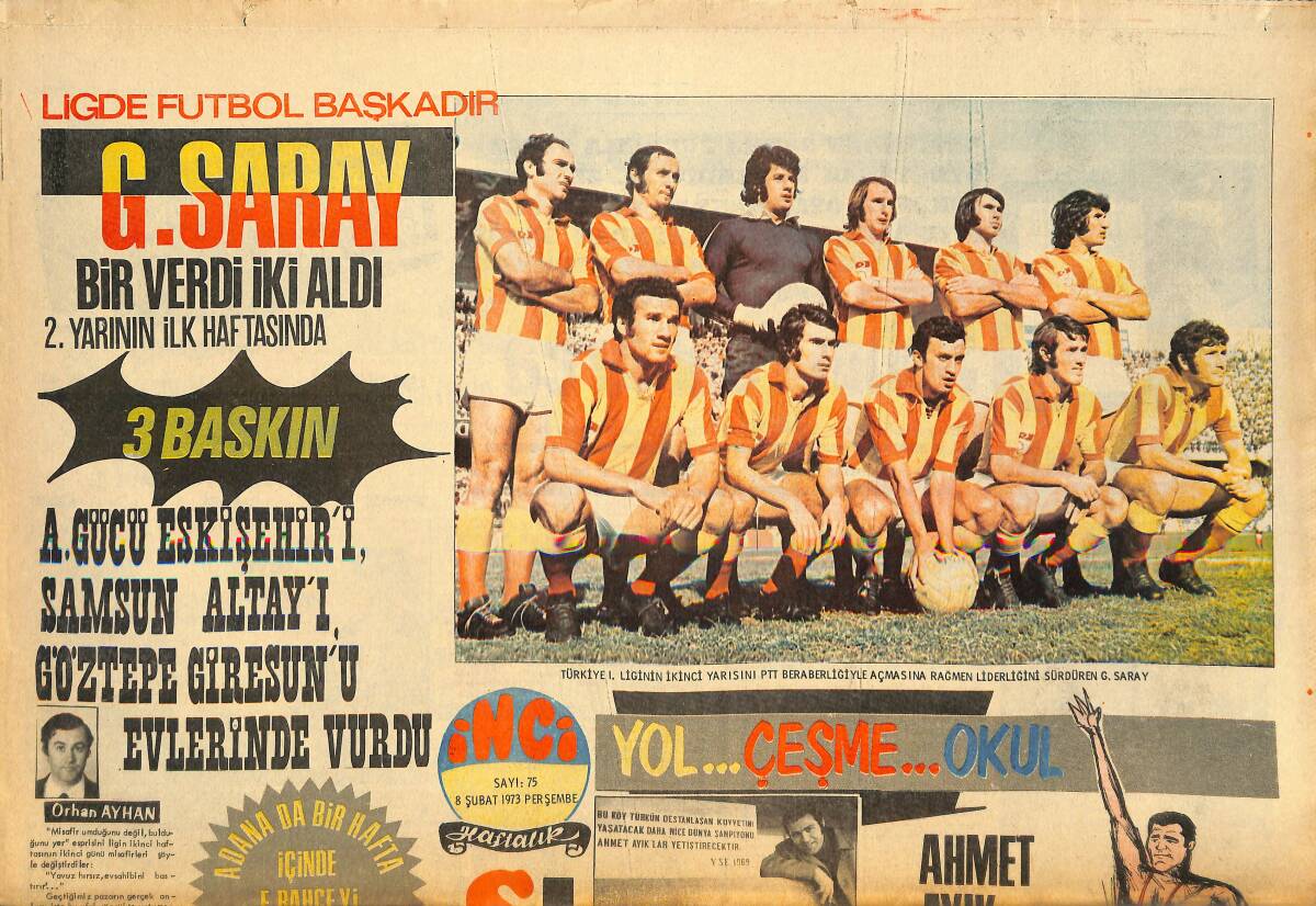 Tercüman Gazetesi İnci Spor Eki 8 Şubat 1973 - Galatasaray Bir Verdi İki Aldı - Ahmet Ayık Varlığıyla Köyünü Donatıyor GZ146359 - 1