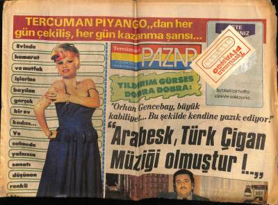 Tercüman Gazetesi Pazar Eki 6 Ocak 1985 - Yıldırım Gürses Orhan Gencebay Büyük Kabiliyet Bu Şekilde Kendine Yazık Ediyor GZ75904 - 1