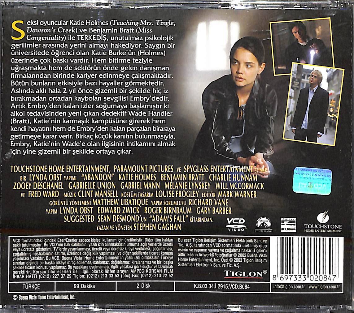 Terkediş – Abandon (2002) Orijinal VCD Film ' Katie Holmes, Benjamin Bratt, Charlie Humnam, Zooey Deschanel ' VCD28287 - 2
