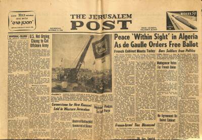 The Jerusalem Post Gazetesi 15 October 1958 - Peace Within Sight in Algeria As de Gaulle Orders Free Ballot GZ125123 - 1