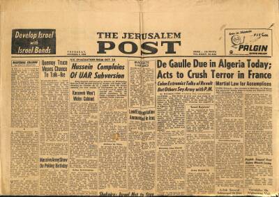 The Jerusalem Post Gazetesi 2 October 1958 - De Gaulle Due In Algeria Today - 1