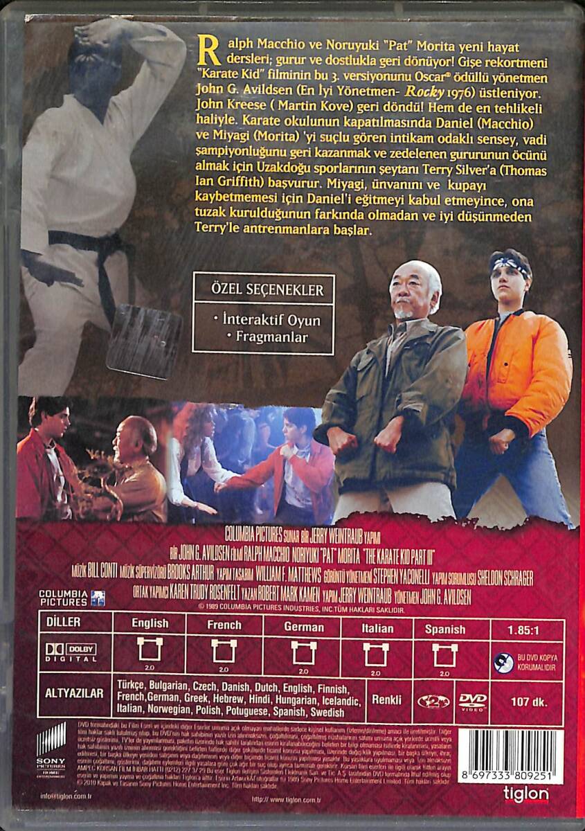 The Karate Kid Part III – Ralph Macchio, Pat Morita Orijinal DVD (İkinci El) * 1989 – Tiglon * DVD2923 - 2