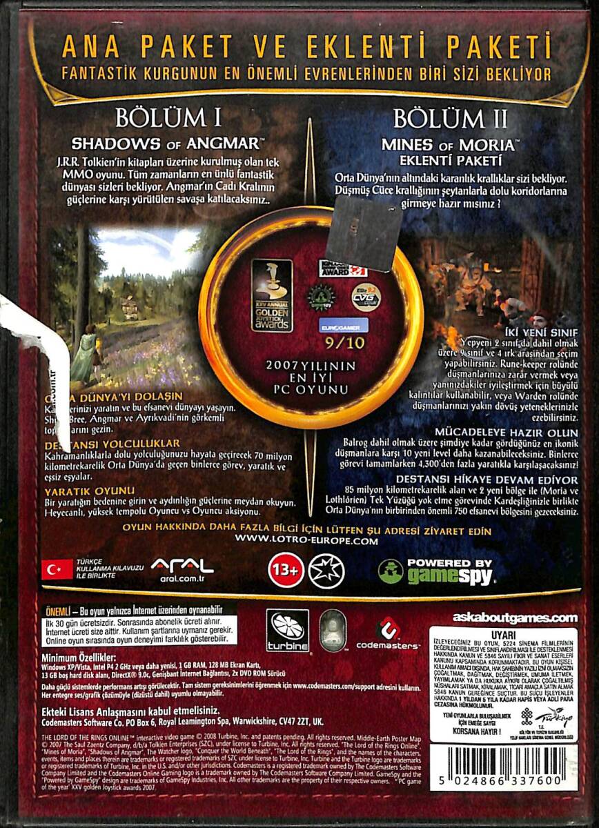 The Lord Of The Rings Online DVD Oyun Bölüm 1 & 2 (İkinci El) DVD2457 - 2