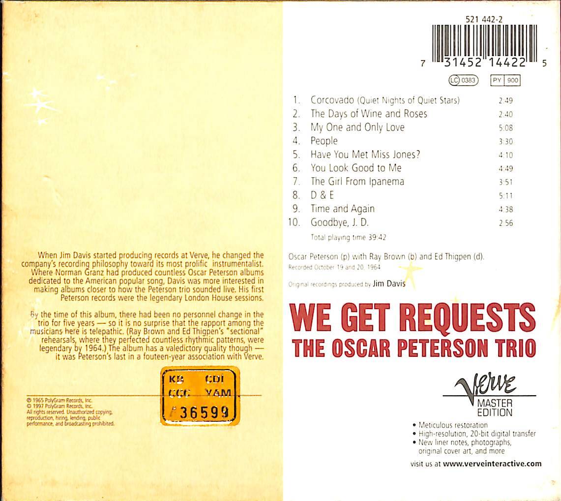 The Oscar Peterson Trio ‎- We Get Requests CD (İkinci El) CD5547 - 2