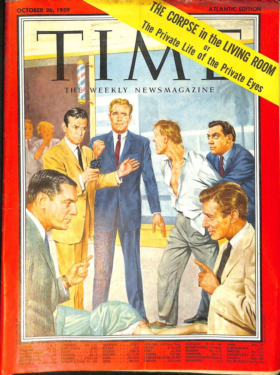 TIME The Weekly Newsmagazine – Atlantic Edition – October 26, 1959 – Philip Marlowe – Richard Diamond – Perry Mason – Peter Gunn – Stu Bailey NDR100655 - 1