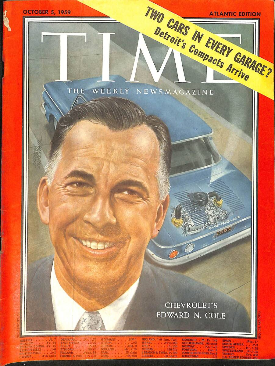 TIME The Weekly Newsmagazine – Atlantic Edition – October 5, 1959 – Chevrolet's Edward N. Cole – Saudi Arabia's Prince Mashhur and Lady Friend NDR100630 - 1