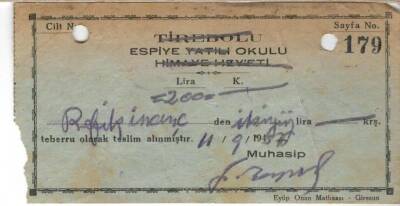 Tirebolu Espiye Yatılı Okulu Himaye Heyeti 1976 Yılı Makbuz EFM496 - 1