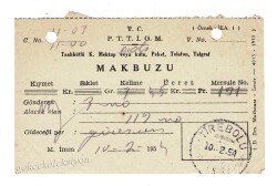 Tirebolu P.T.T. 1953-54 Yılları Tahsilat Makbuzu EFM701 - 1