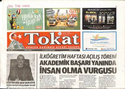 Tokat Gazetesi 17 Eylül 2019 - Eğitim Bir Senden DYK Kursları İçin İyileştirme Talebi GZ96262 - 1