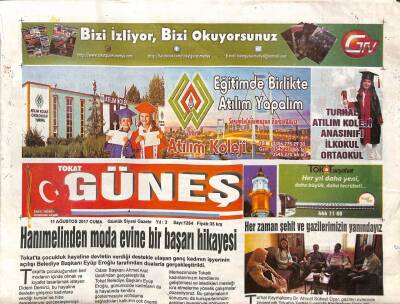 Tokat Güneş Gazetesi 11 Ağustos 2017 - Tokat Anadolu Gençlik Spor Kulübü Aydında GZ96171 - 1