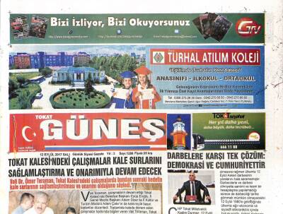 Tokat Güneş Gazetesi 12 Eylül 2017 - Tokat Kalesindeki Çalışmalar Kale Surlarını Sağlamlaştırma Ve Onarımıyla Devam Edecek GZ96240 - 1