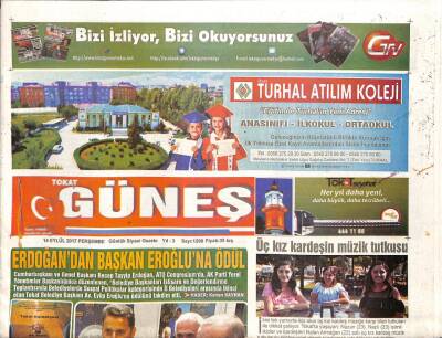 Tokat Güneş Gazetesi 14 Eylül 2017 - Metin Oktay , Kabri Başında Anıldı GZ96105 - 1