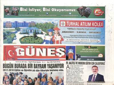 Tokat Güneş Gazetesi 19 Eylül 2017 - 2017-2018 Eğitim Ve Öğretim Yılı Dün İtibariyle Başlamış Oldu GZ96163 - 1