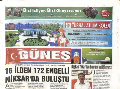 Tokat Güneş Gazetesi 29 Ağustos 2017 - Vali Toraman 30 Ağustosu Kutlamanın Mutluluğunu Yaşıyoruz GZ109483 - 1