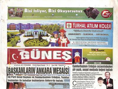 Tokat Güneş Gazetesi 7 Eylül 2017 - Cumhurbaşkanı Erdoğana Cezaevindeyken Şiir Yazdı , Sosyal Medyada Beğeni Topladı GZ96231 - 1