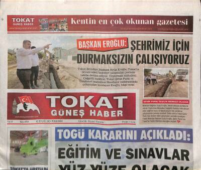Tokat Güneş Haber Gazetesi 2 Eylül 2021 - Togü Kararını Açıkladı - Başkan Eroğlu Şehrimiz İçin Durmaksızın Çalışıyoruz GZ125076 - 1