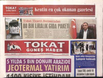Tokat Güneş Haber Gazetesi 20 Nisan 2021 - 5 Yılda 5 Bin Dönüm Arazide Jeotermal Yatırım GZ125092 - 1
