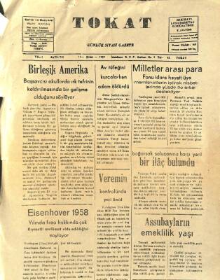 TOKAT Günlük Siyasi Gazete 14 Şubat 1959 - Eisenhover 1958 , Raybank Reklamı, Sevim Şekerlemeleri, Turhal Matbaası NDR68792 - 1