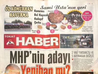 Tokat Haber Gazetesi 8 Ağustos 2012 - MHPnin Adayı Yenihan Mı ? - Milletvekili Yüksel Niksarda GZ125378 - 1
