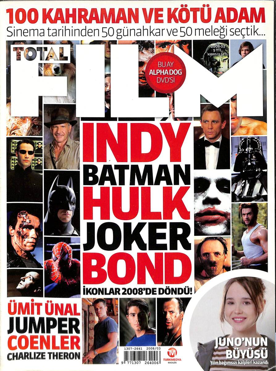 Total Film Sinema Dergisi Mart 2008 – 100 Kahraman ve Kötü Adam – Ümit Ünal – Coen Kardeşler – Charlize Theron NDR101974 - 1