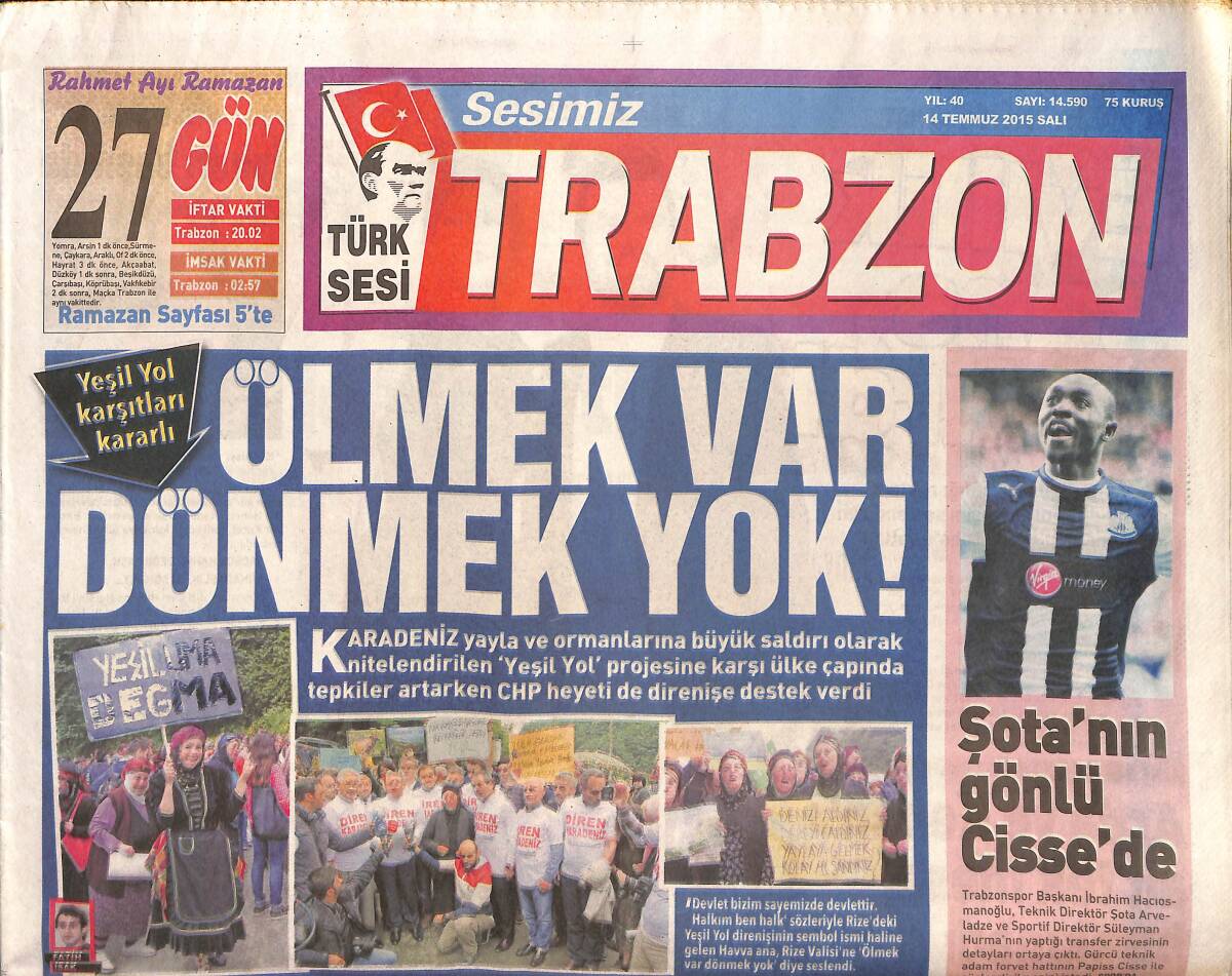 Trabzon Gazetesi 14 Temmuz 2015 - Şota Arveladze'nin Gönlü Cisse'de - Kenan Doğulu Ve Beren Saat' e Evlilik Şans Getirdi GZ136208 - 1