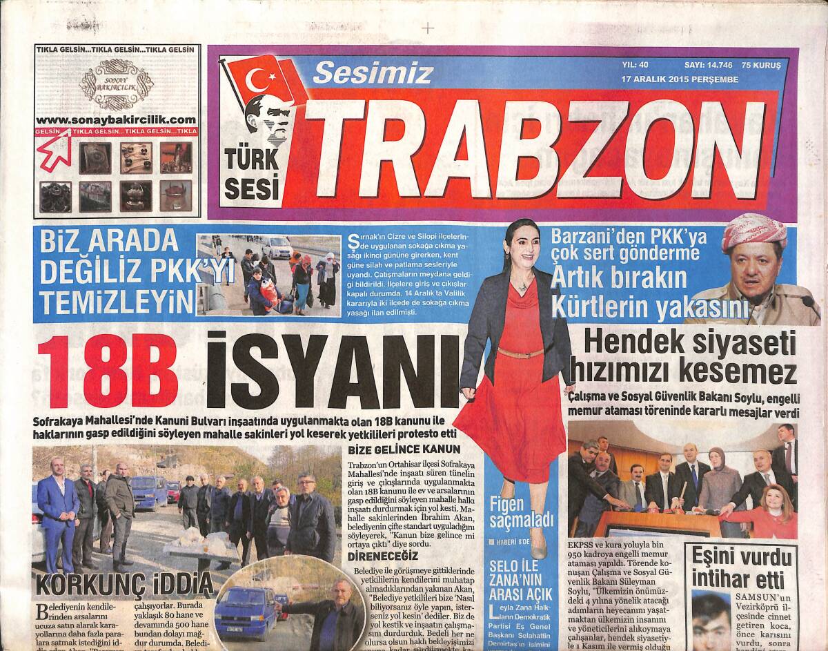 Trabzon Gazetesi 17 Aralık 2015 - Tuba Büyüküstün: Aniden Karar Verdim - Madonna Seyirciyi Azarladı - Fenerbahçe'nin Tuzla Keyfi GZ136209 - 1