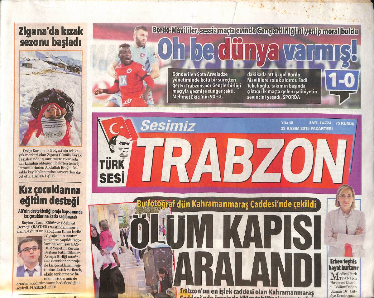 Trabzon Gazetesi 23 Kasım 2015 - Sinem Öztürk'ün Ev Partisinde Hırsızlık Şoku - Sadi Tekelioğlu: Bu Galibiyet Moral Oldu GZ136084 - 1